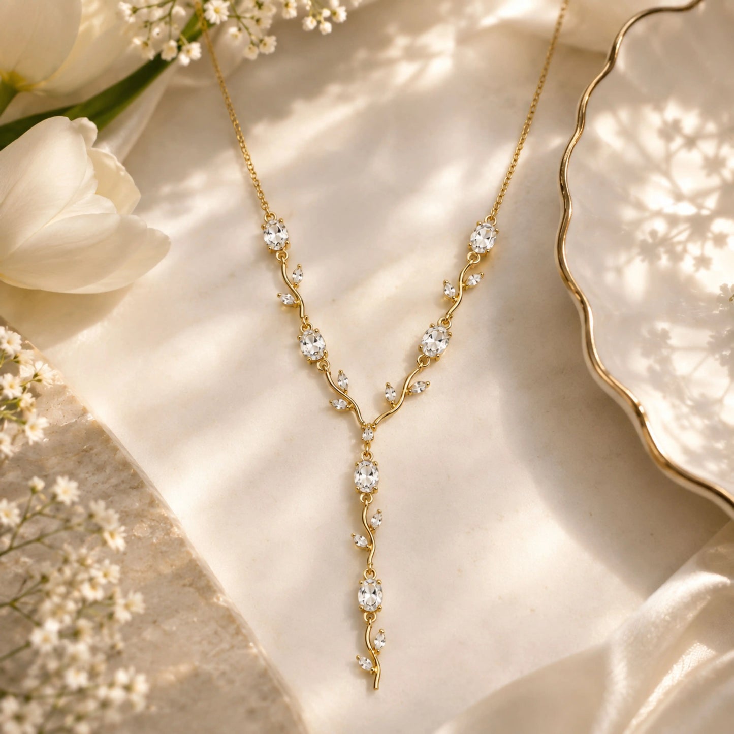 White CZ Floral Necklace