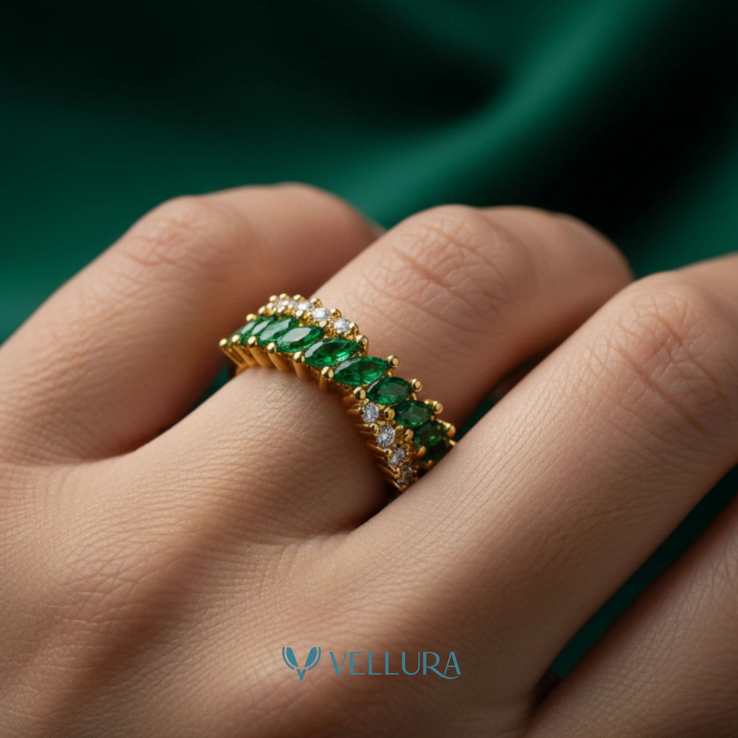 Wave Ring with Marquise Zircon Stones
