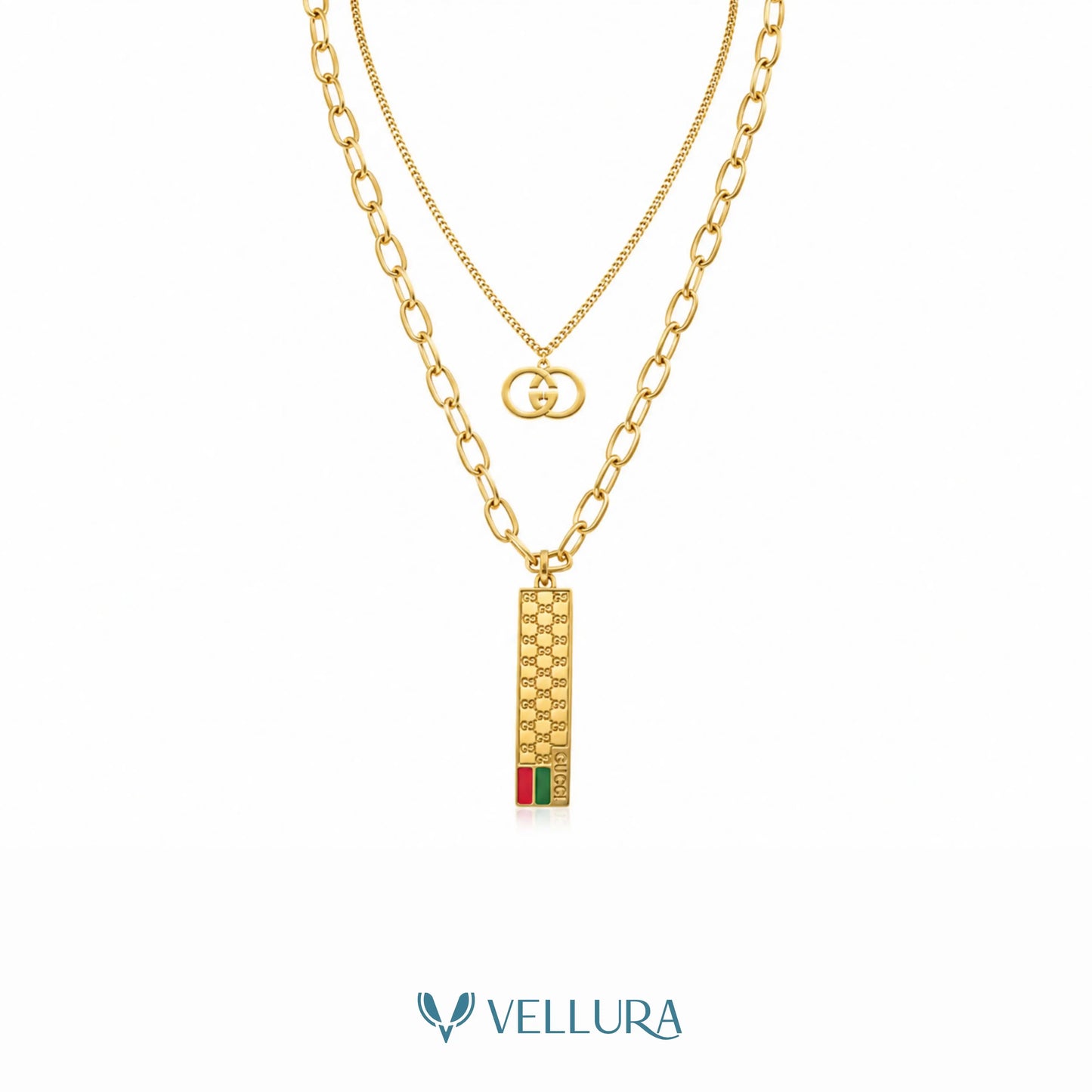 Gucci Inspired Dual Layer Pendant Necklace
