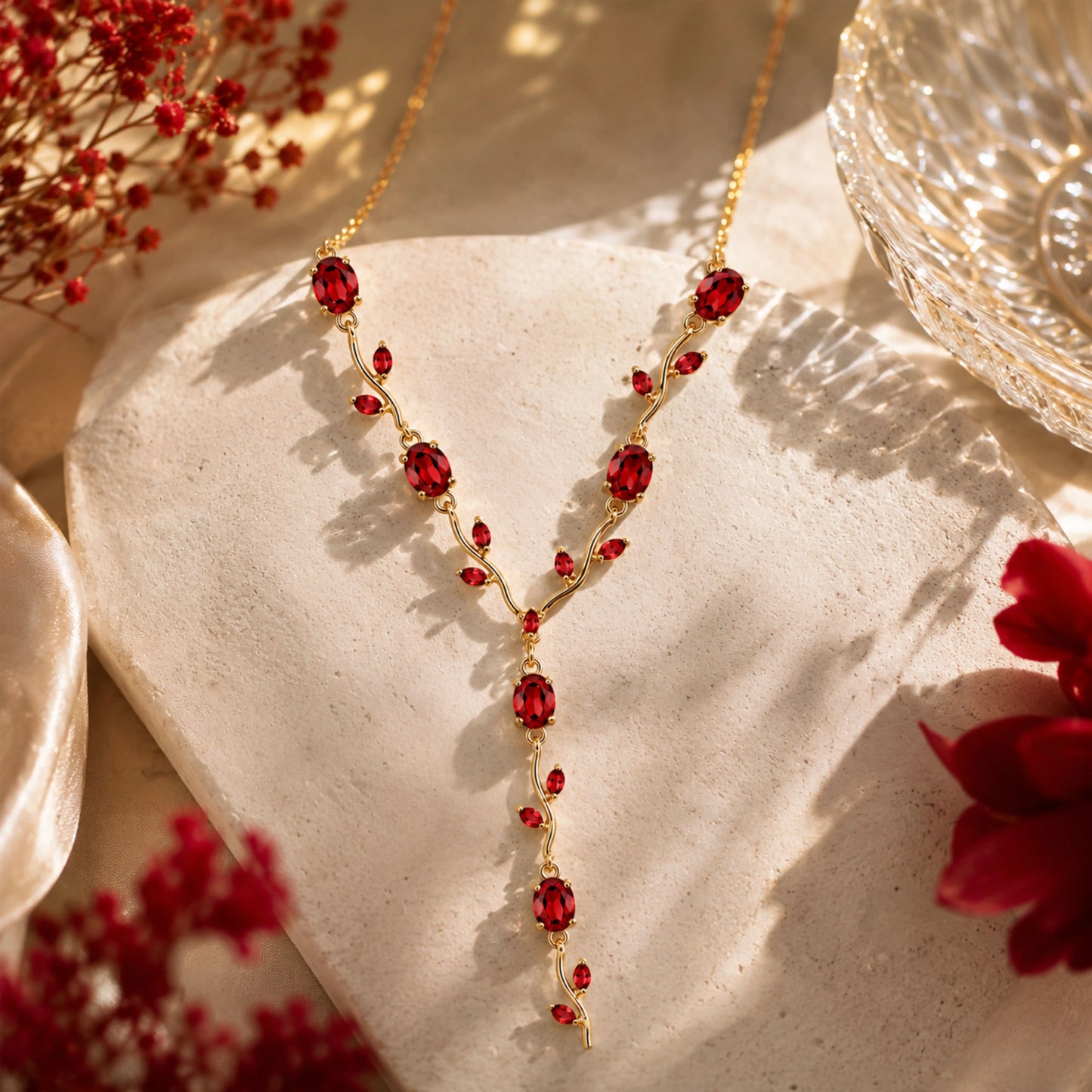 Red CZ Floral Necklace