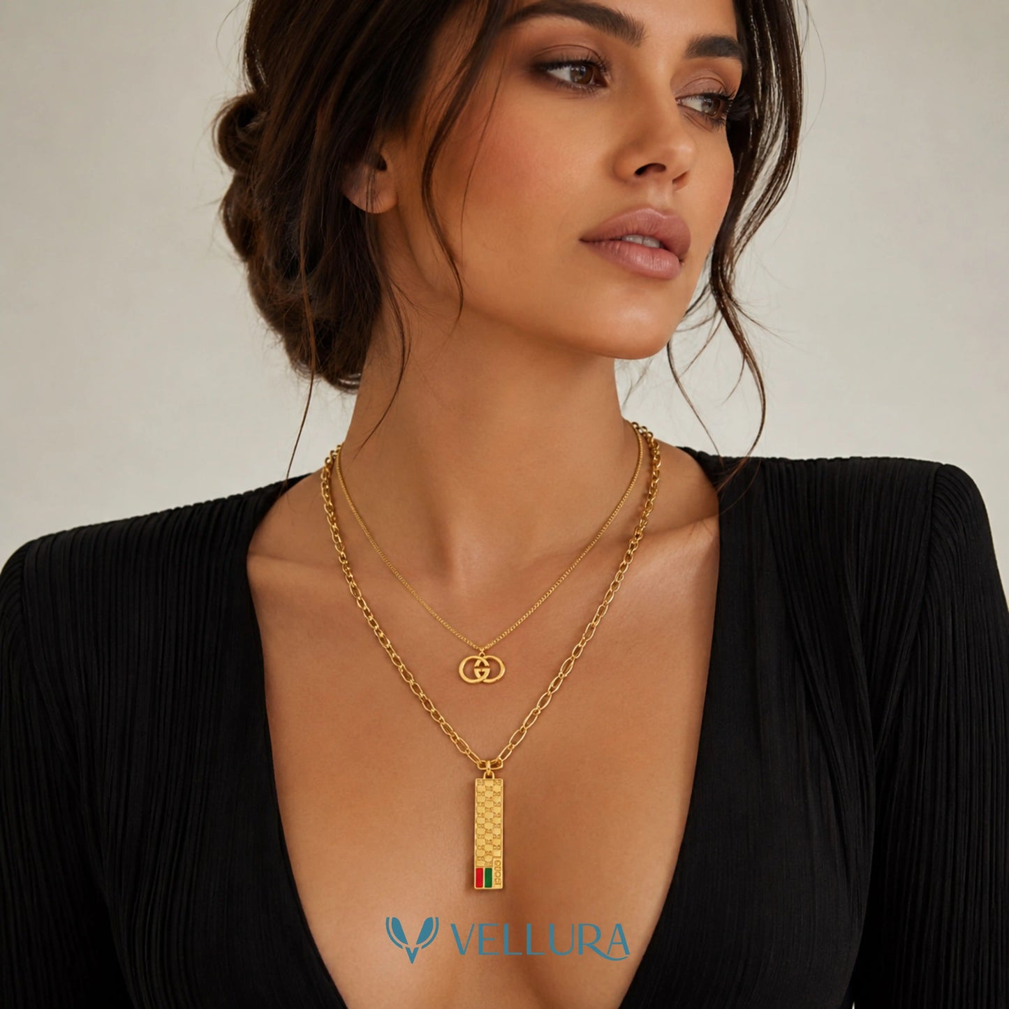 Gucci Inspired Dual Layer Pendant Necklace