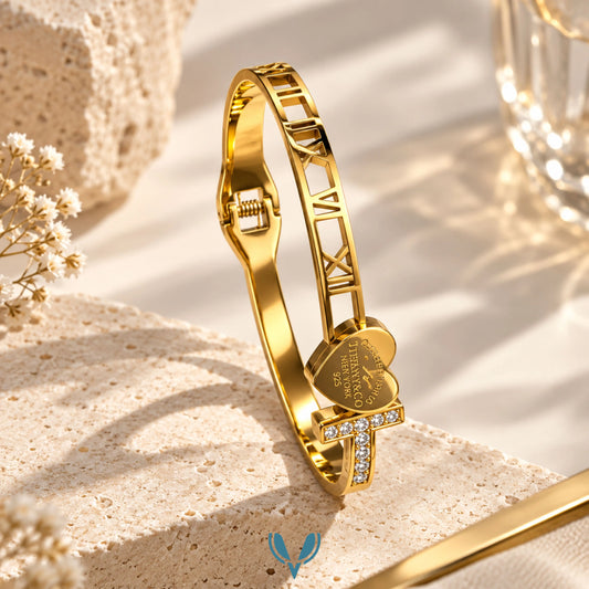 CZ Roman Numeral Bangle Bracelet