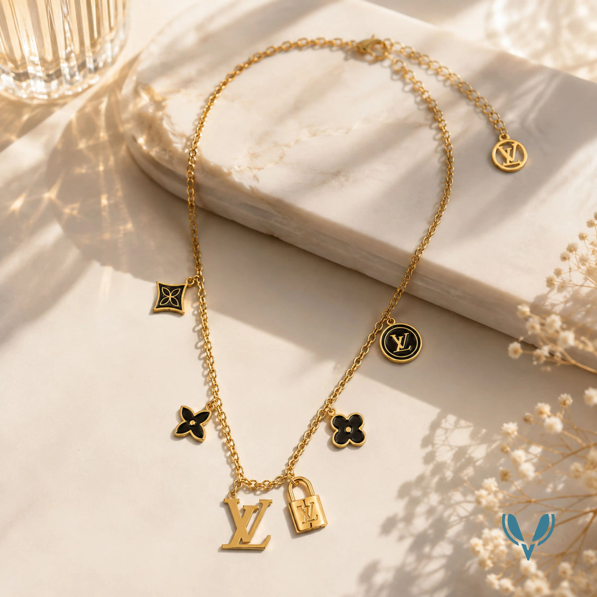 LV' Inspired Charm Necklace VEL-00013
