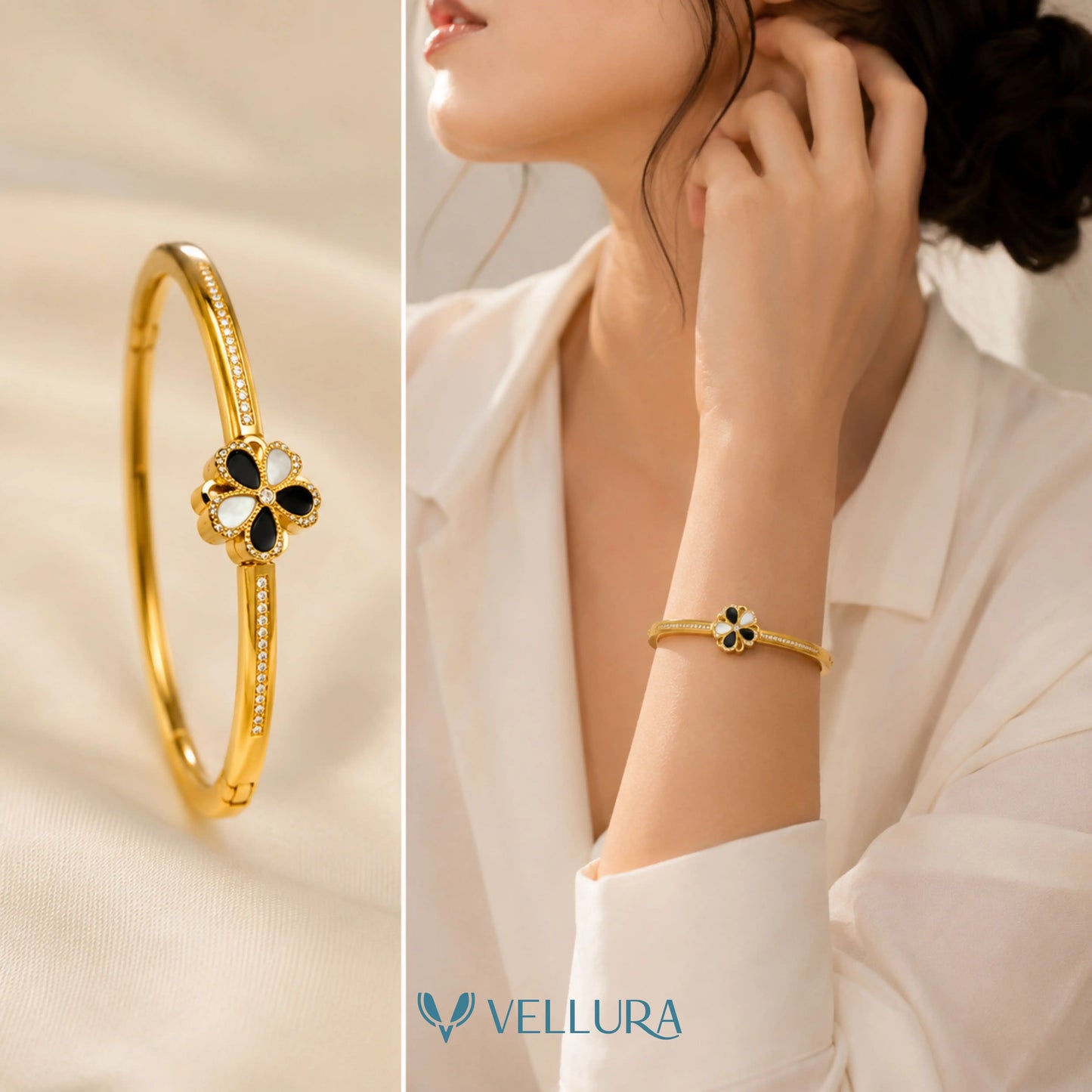 Dual Tone Floral Crystal Bracelet