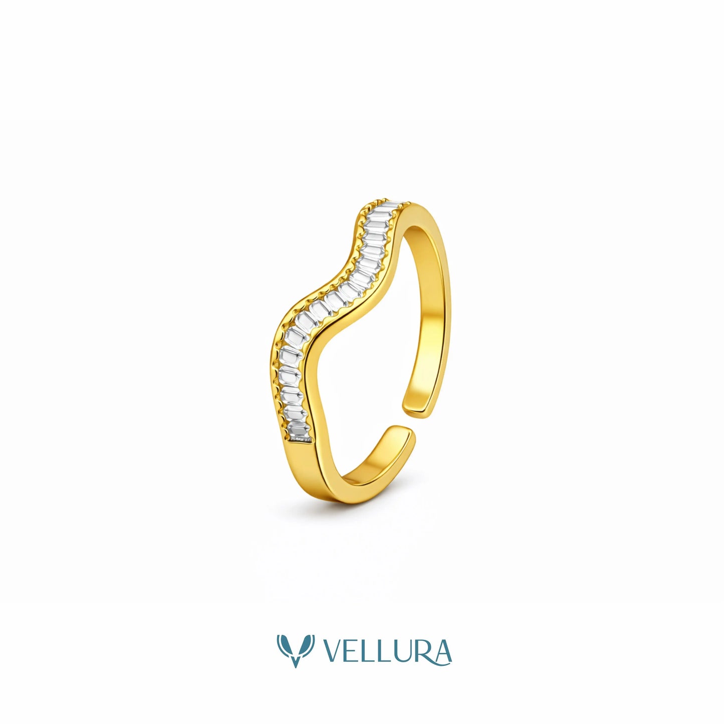 Wave Ring with Baguette Zircon