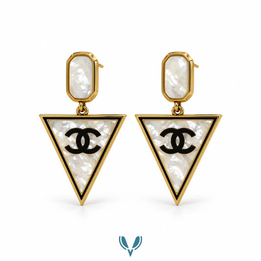 Gold & White Mother of Pearl Triangle Drop Earrings