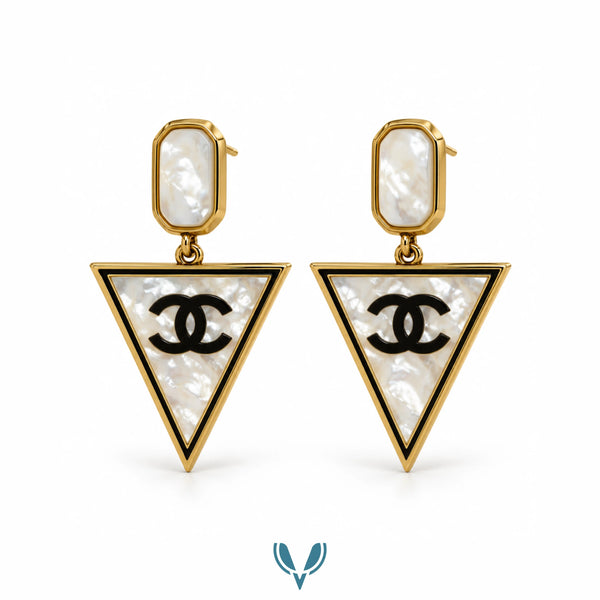 Gold & White Mother of Pearl Triangle Drop Earrings