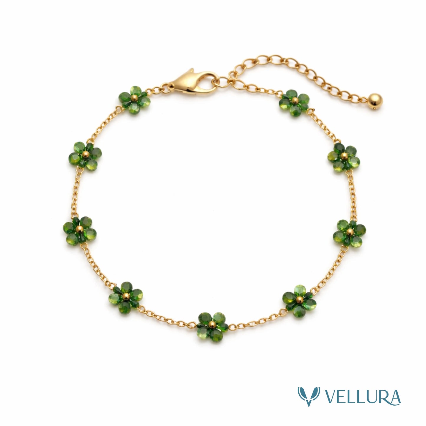 Green Floral Charm Bracelet