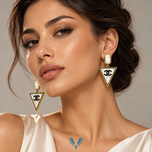 Gold & White Mother of Pearl Triangle Drop Earrings