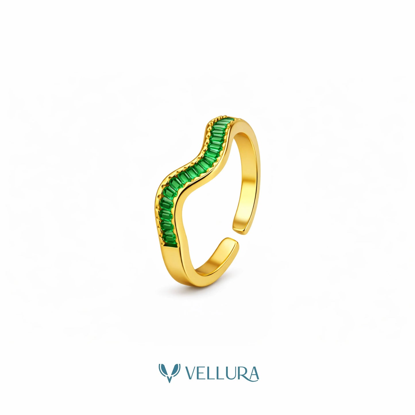 Wave Ring with Baguette Zircon