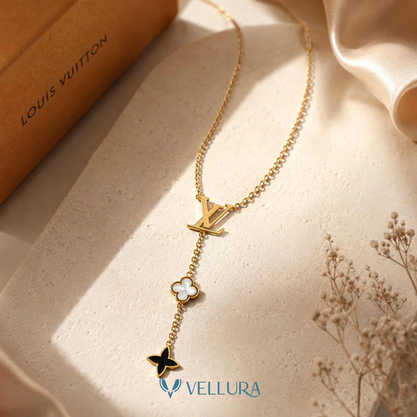 LV Inspired Clover Drop Pendant Necklace