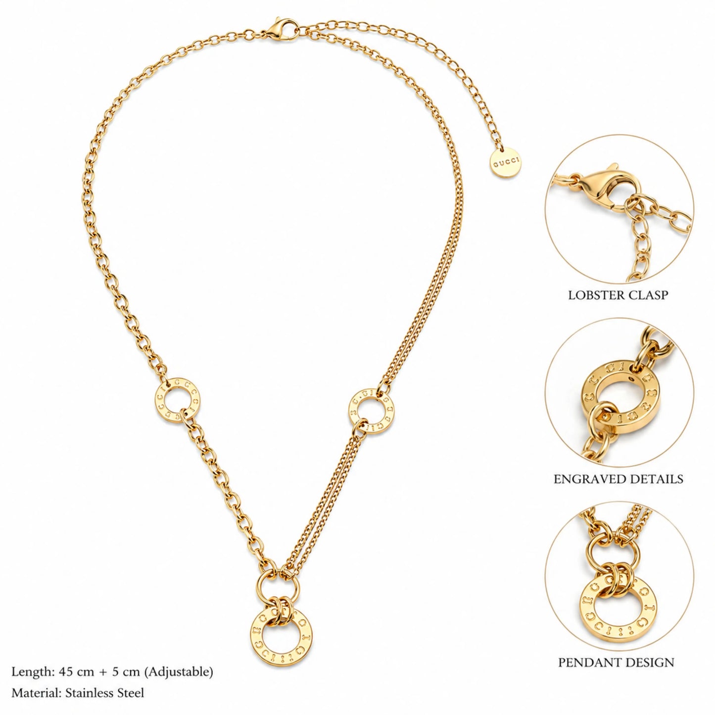 Gucci Inspired Circle Pendant Necklace