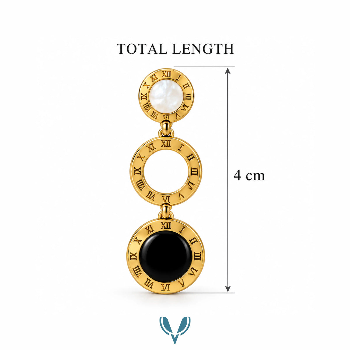 Gold Roman Numeral Black & Mother of Pearl Drop Earrings
