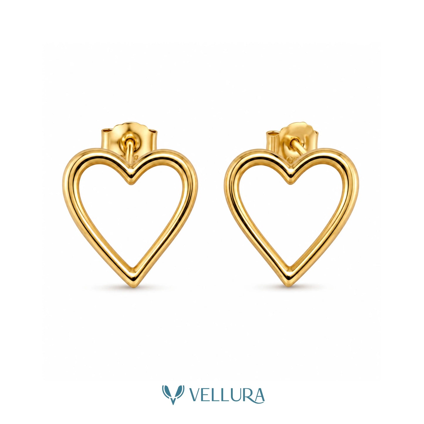 Gold Open Heart Stud Earrings