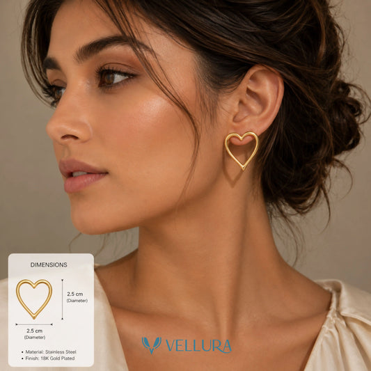 Gold Open Heart Stud Earrings
