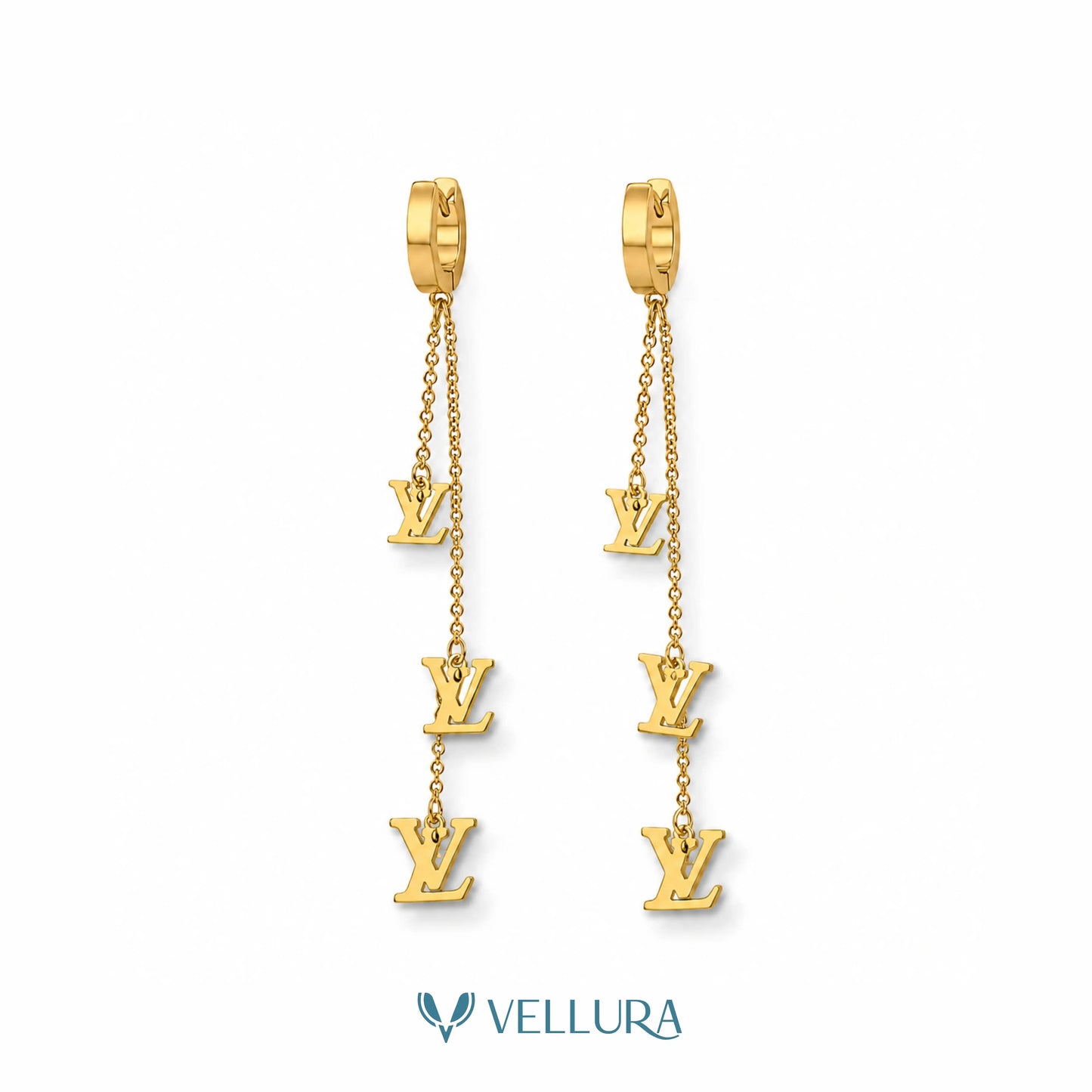 LV' Inspired Triple Chain Drop Earrings