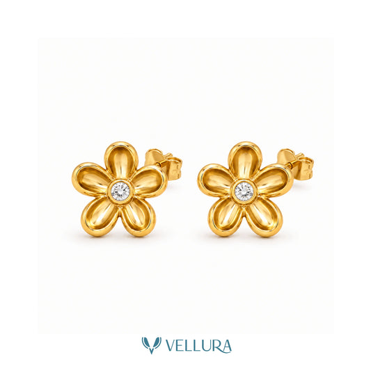 Gold Floral Stud Earrings