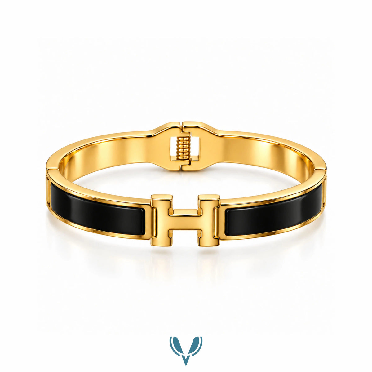 Gold H-Motif black Enamel Bracelet