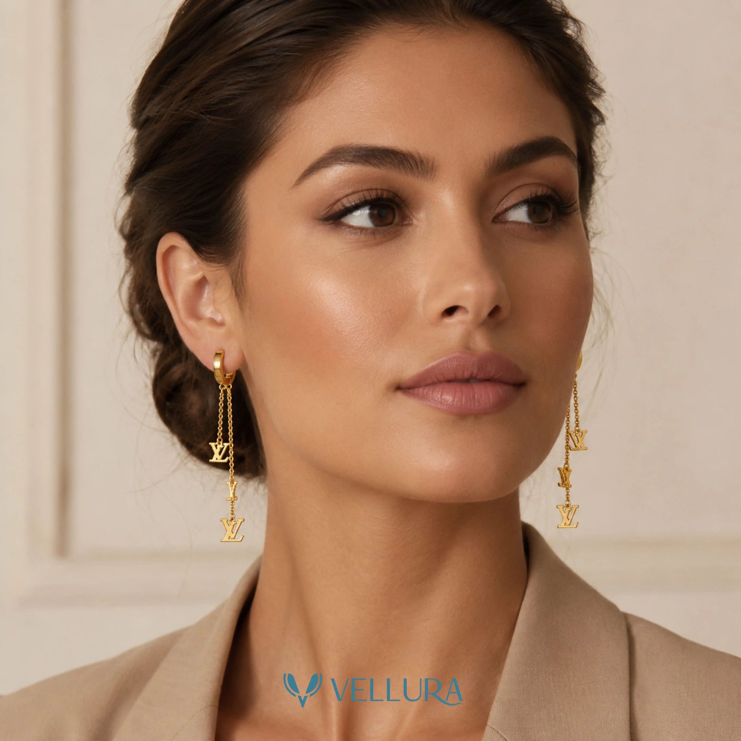 LV' Inspired Triple Chain Drop Earrings