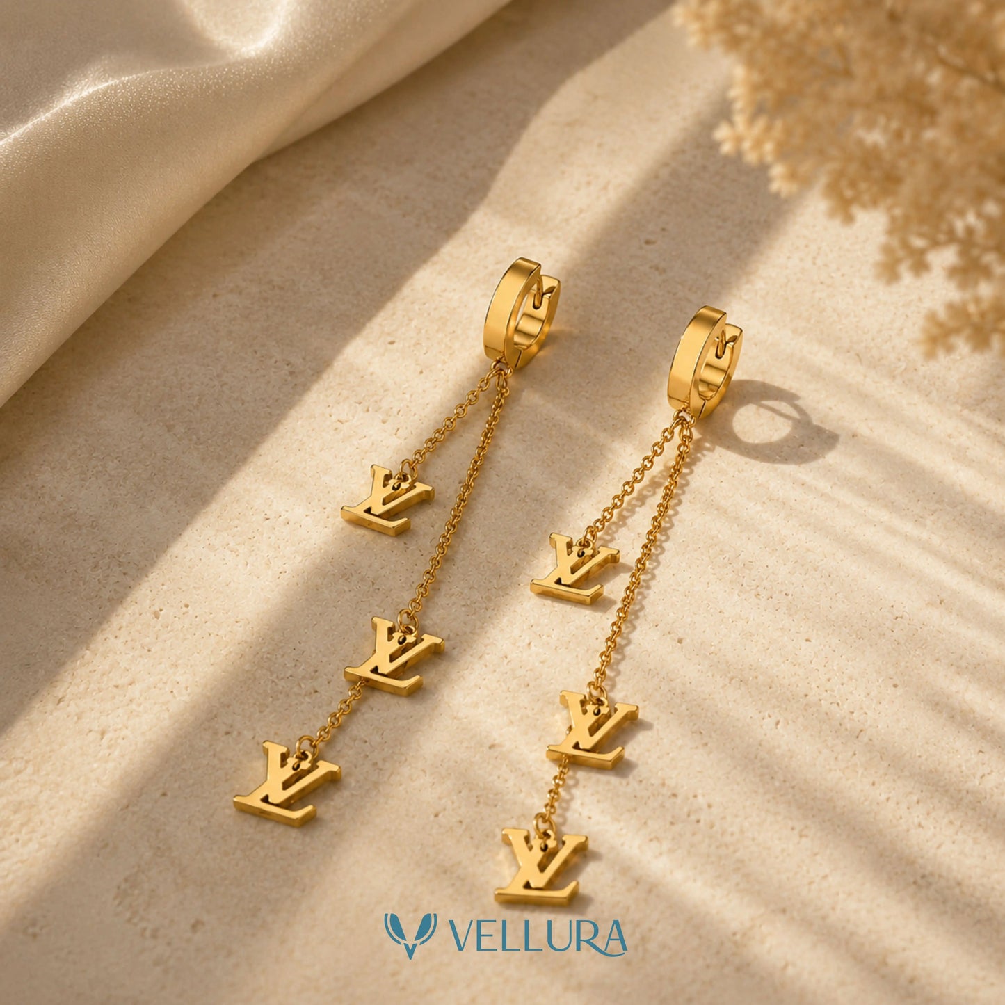 LV' Inspired Triple Chain Drop Earrings