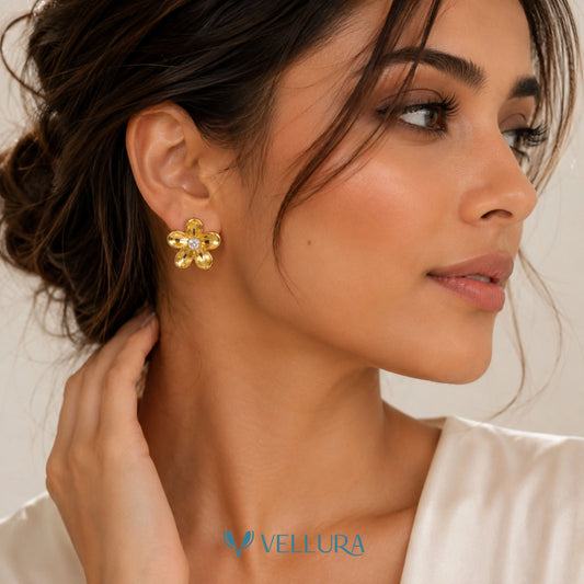 Gold Floral Stud Earrings