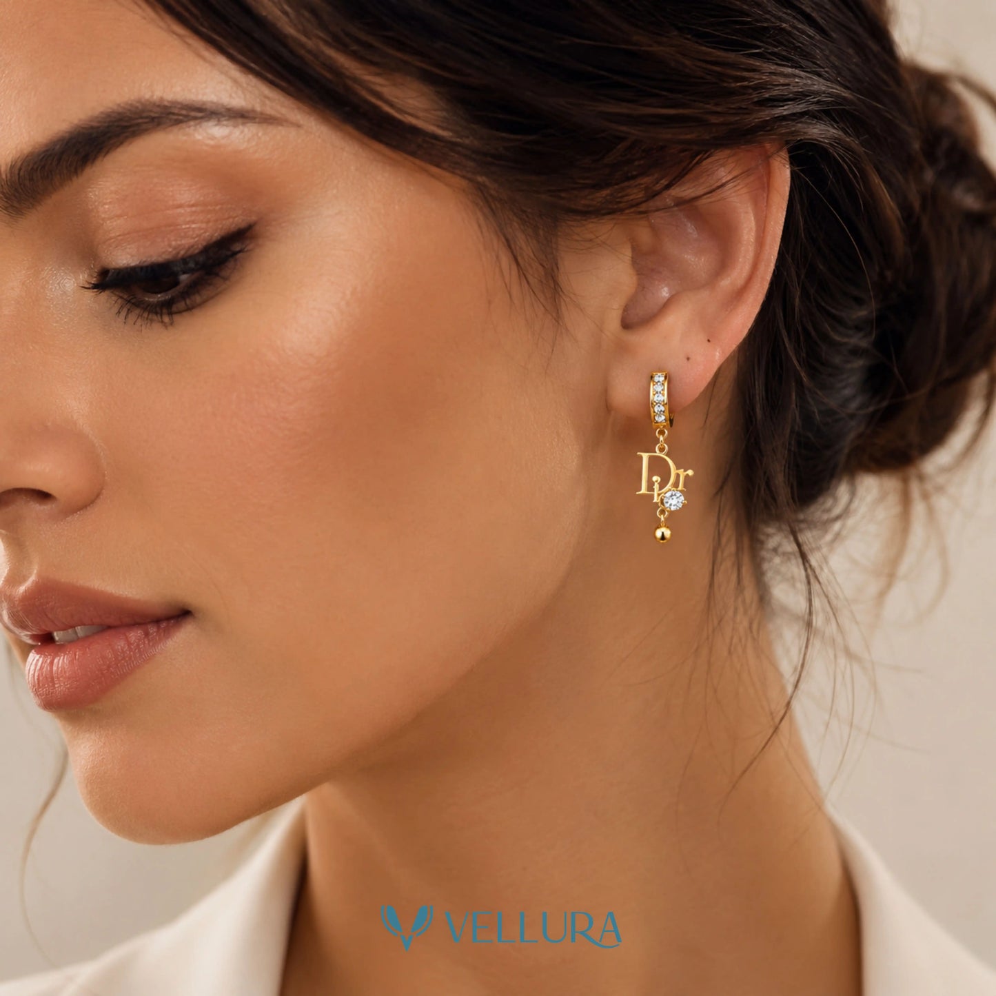 Dior' Inspired Gold Crystal Hoop Earrings