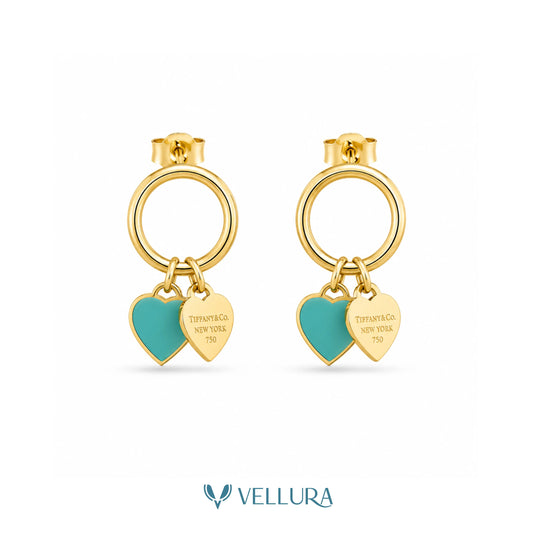 tiffany Inspired Heart Charm Drop Earrings