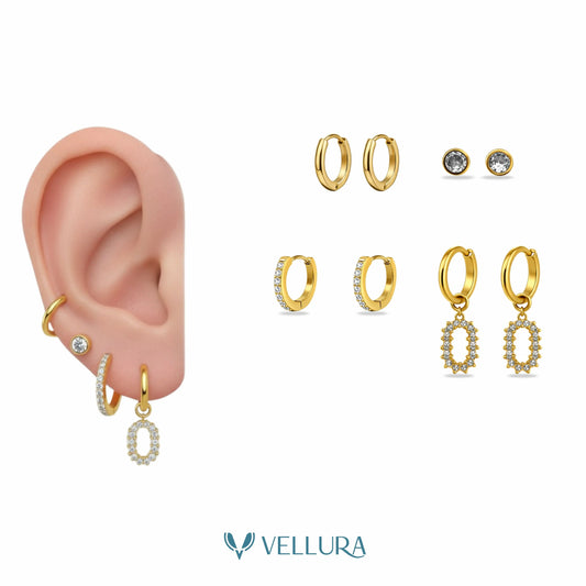 Hoop Earring Combo Set with Studs & Crystal Dangles