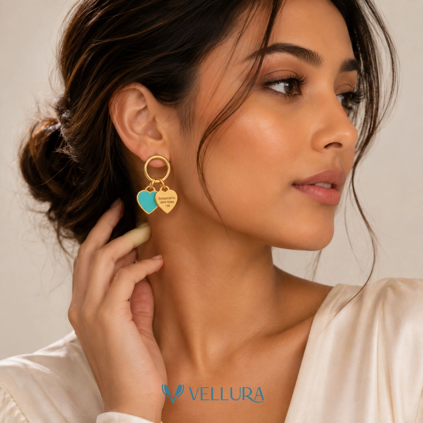 tiffany Inspired Heart Charm Drop Earrings