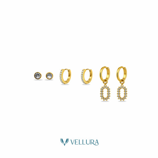 Hoop Earring Combo Set with Studs & Crystal Dangles