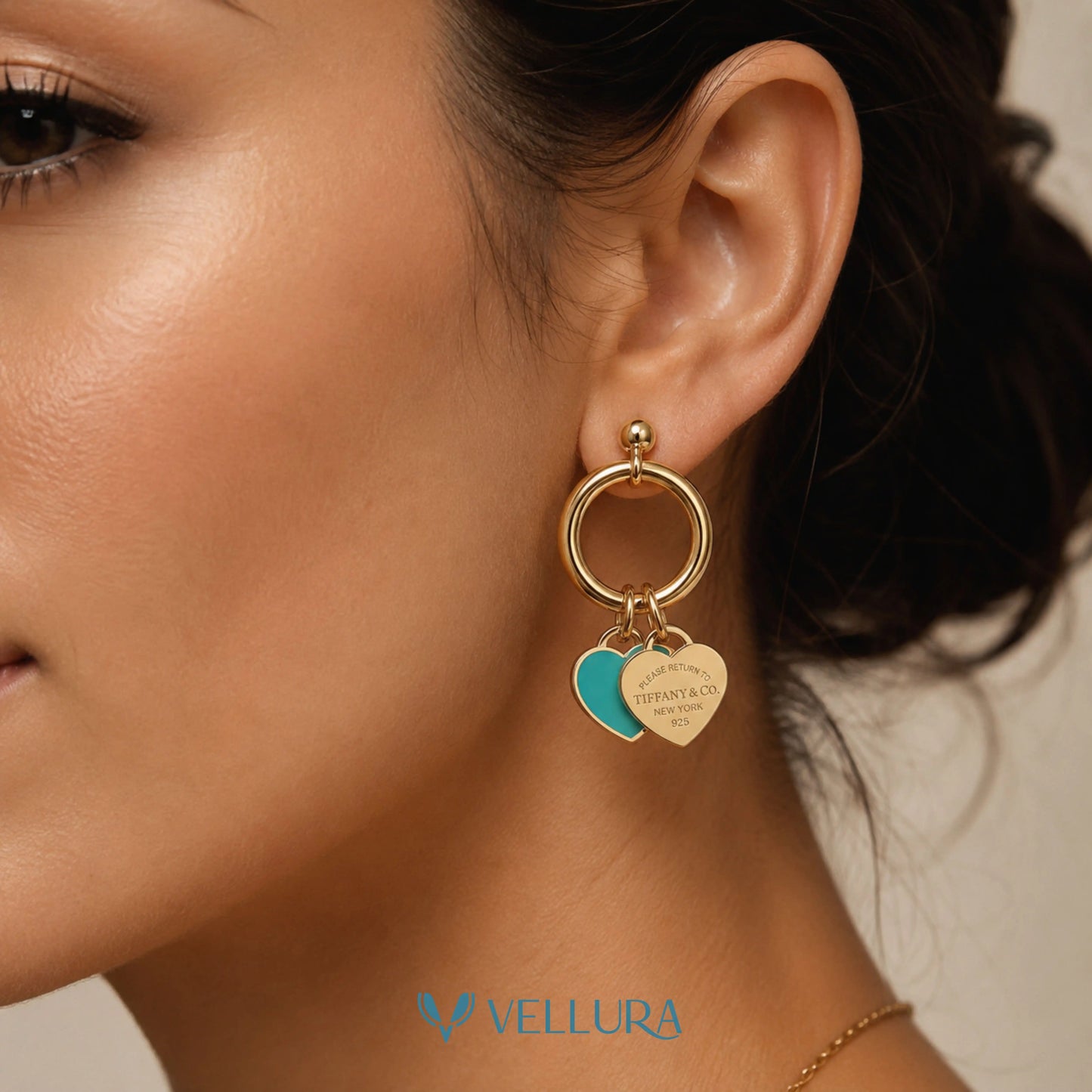 tiffany Inspired Heart Charm Drop Earrings