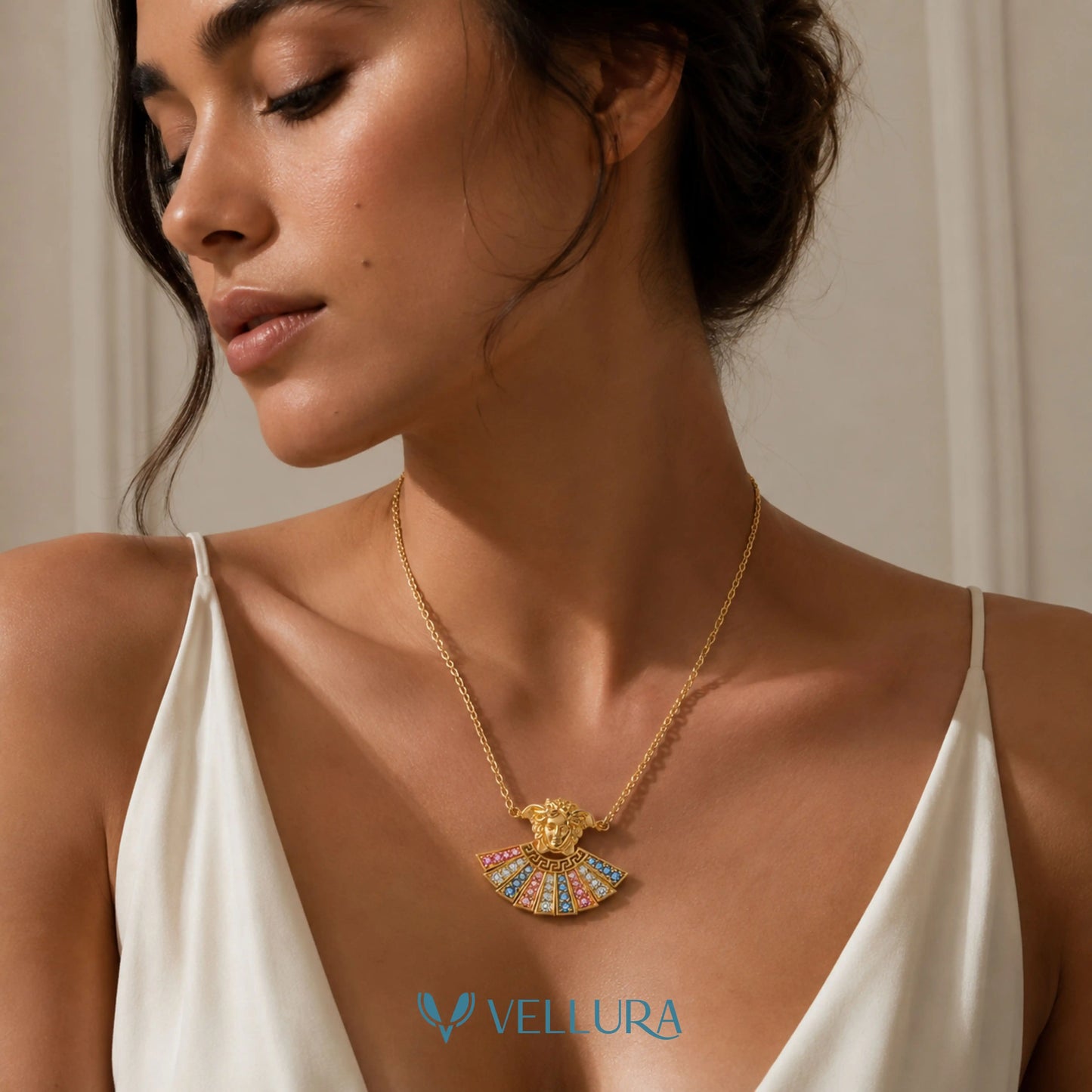 Medusa Studded Inspired Pendant Necklace