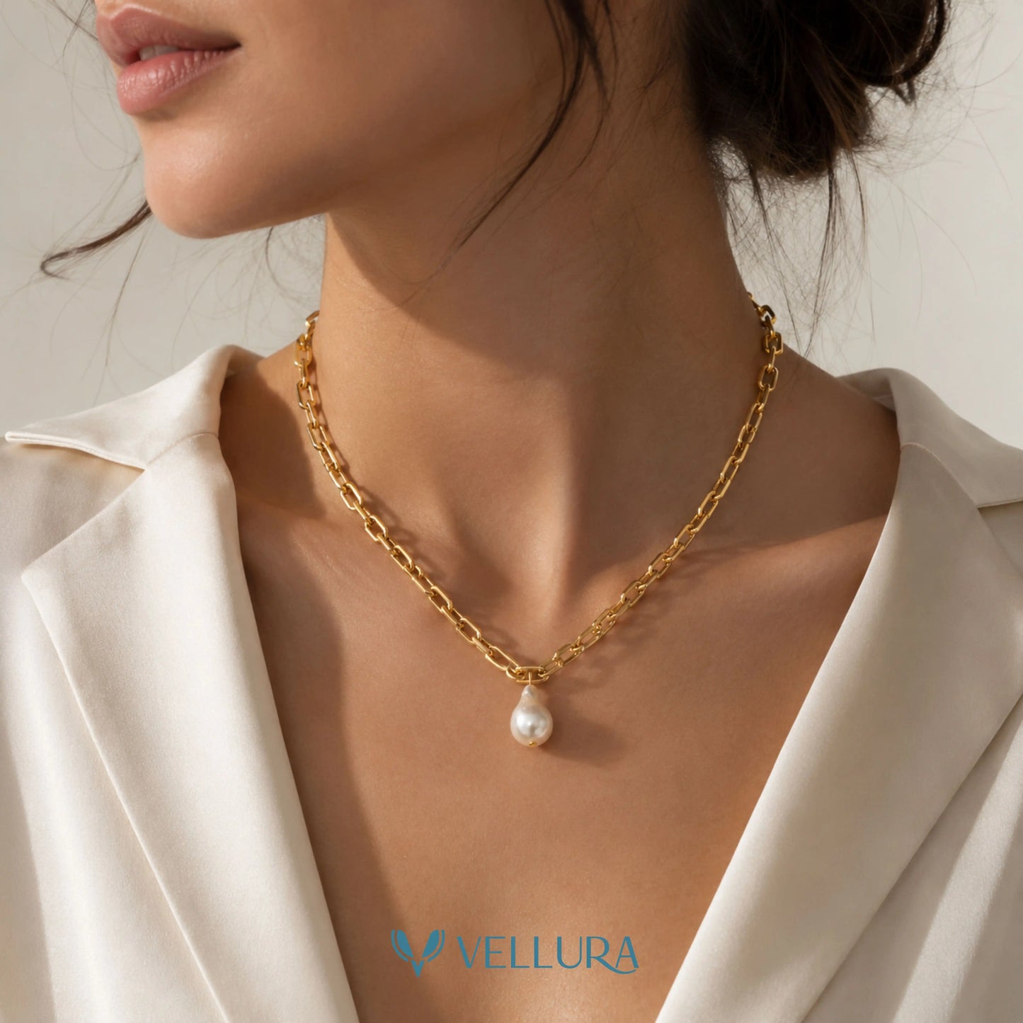 Pearl Drop Chain Necklace