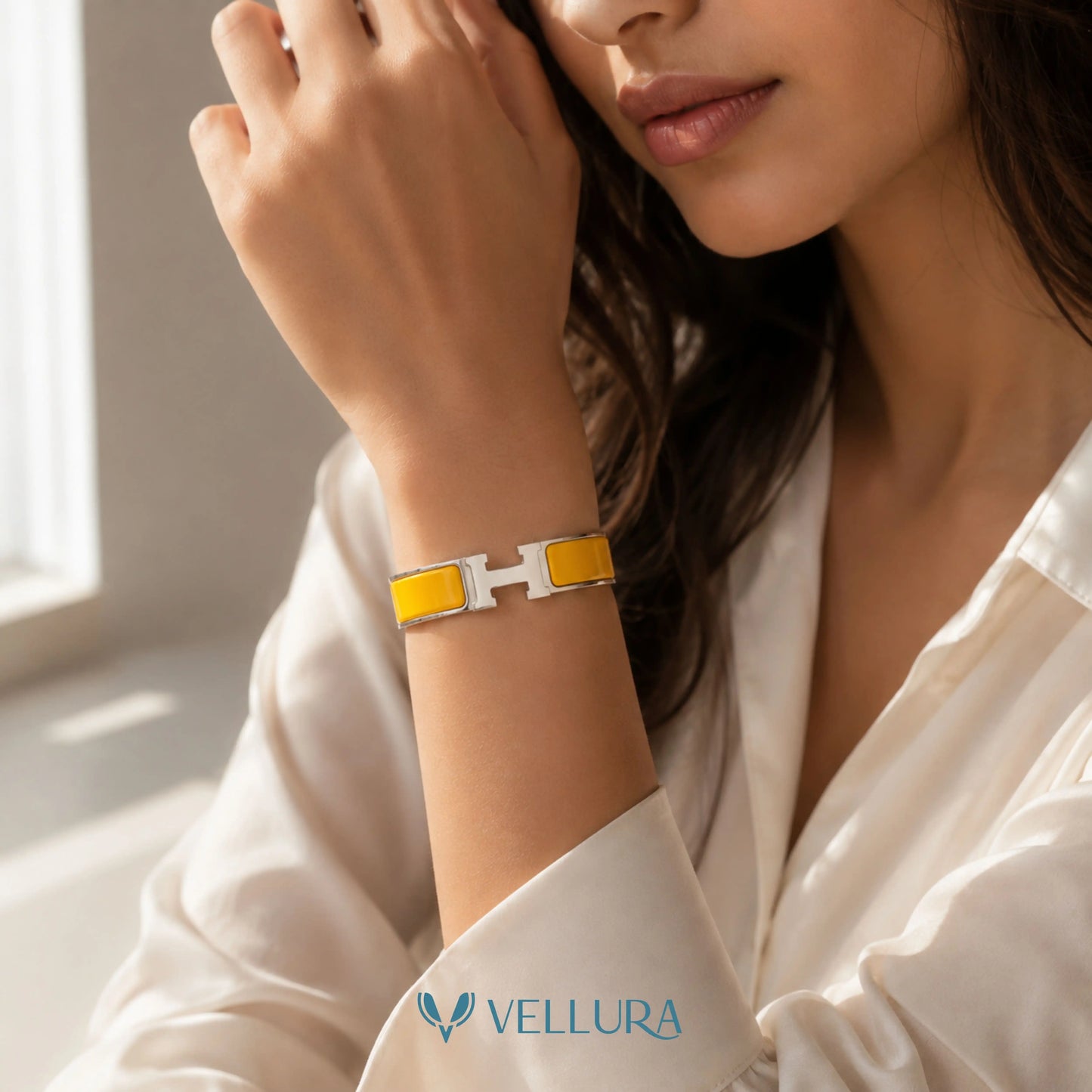 HERMES INSPIRED-SILVER Enamel Bracelet