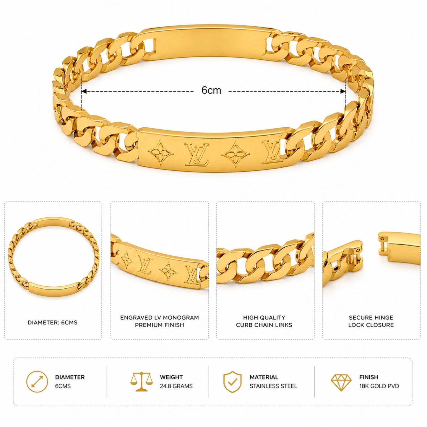 LV' Inspired Gold Chain Bracelet