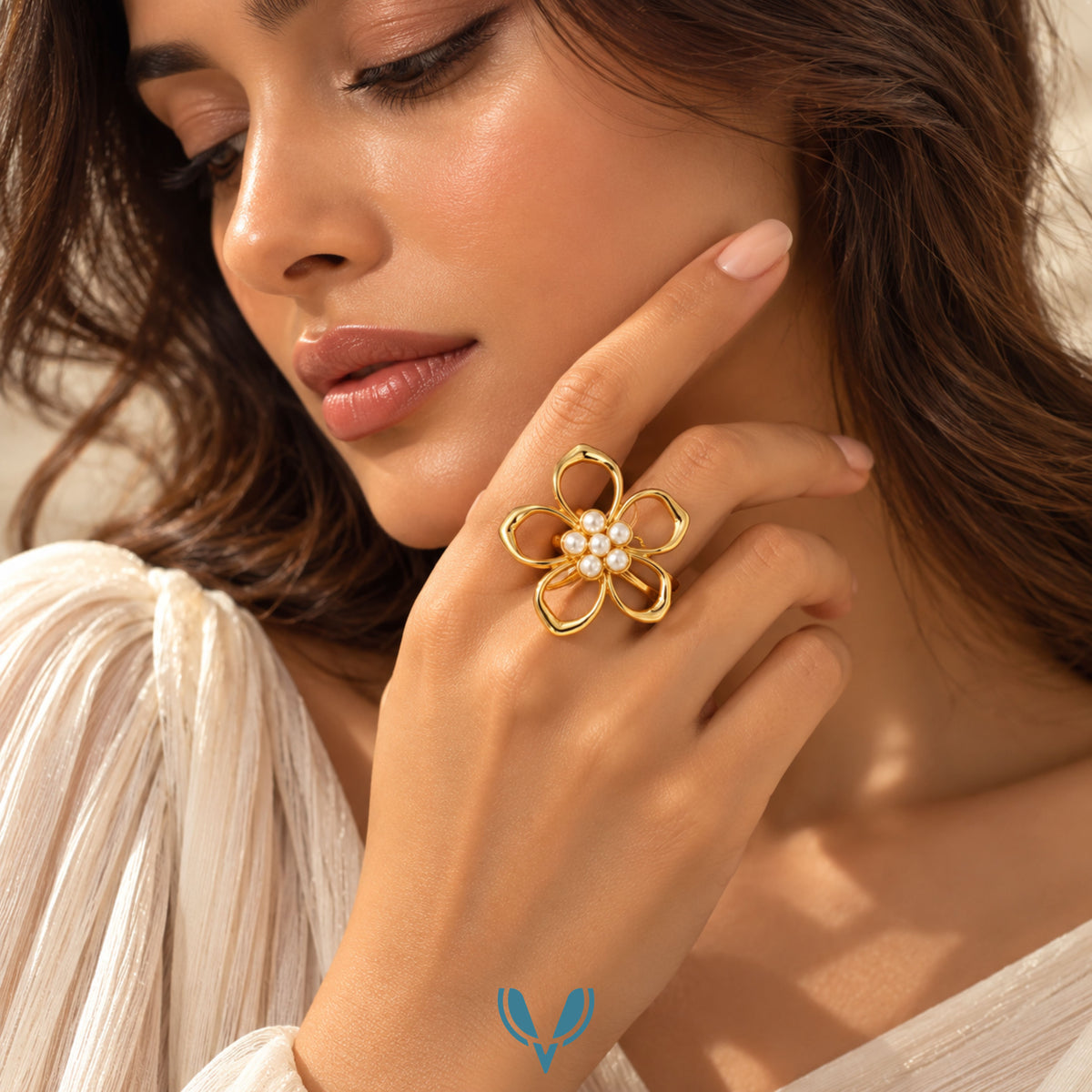 Floral Pearl Statement Ring