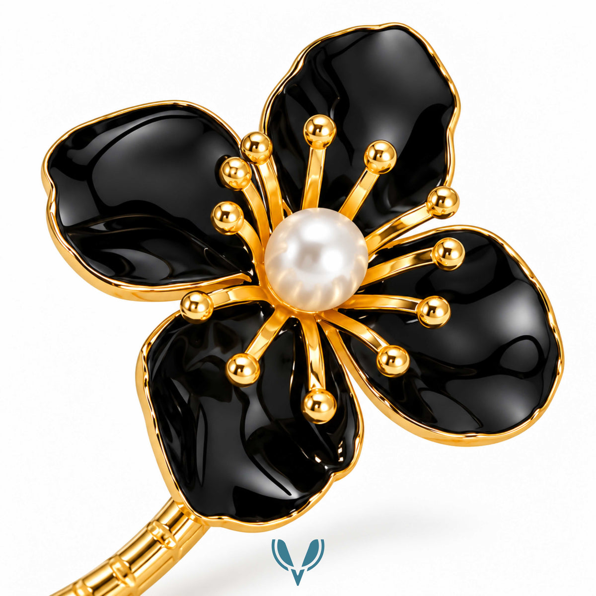 Gold Black Flower Pearl Spiral Arm Cuff