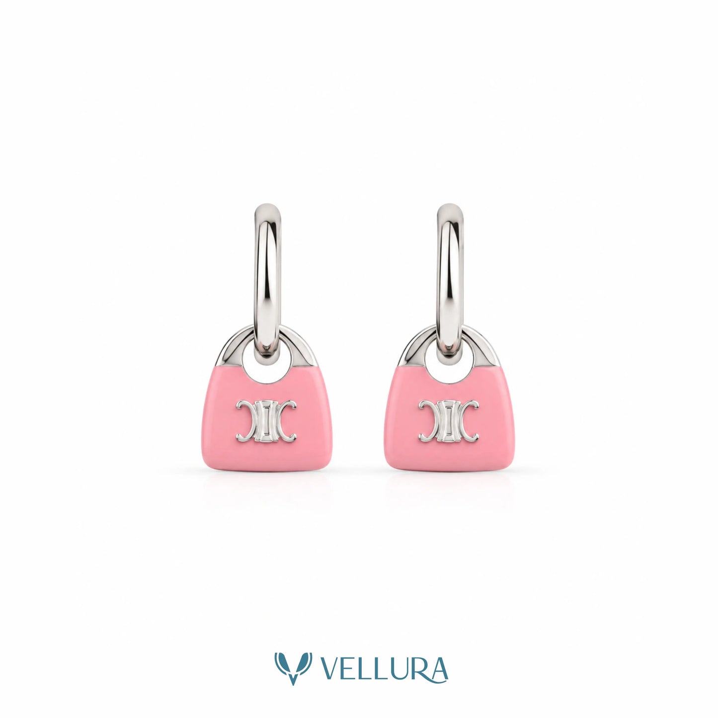 Designer Inspired Pink Handbag Hoop Earrings