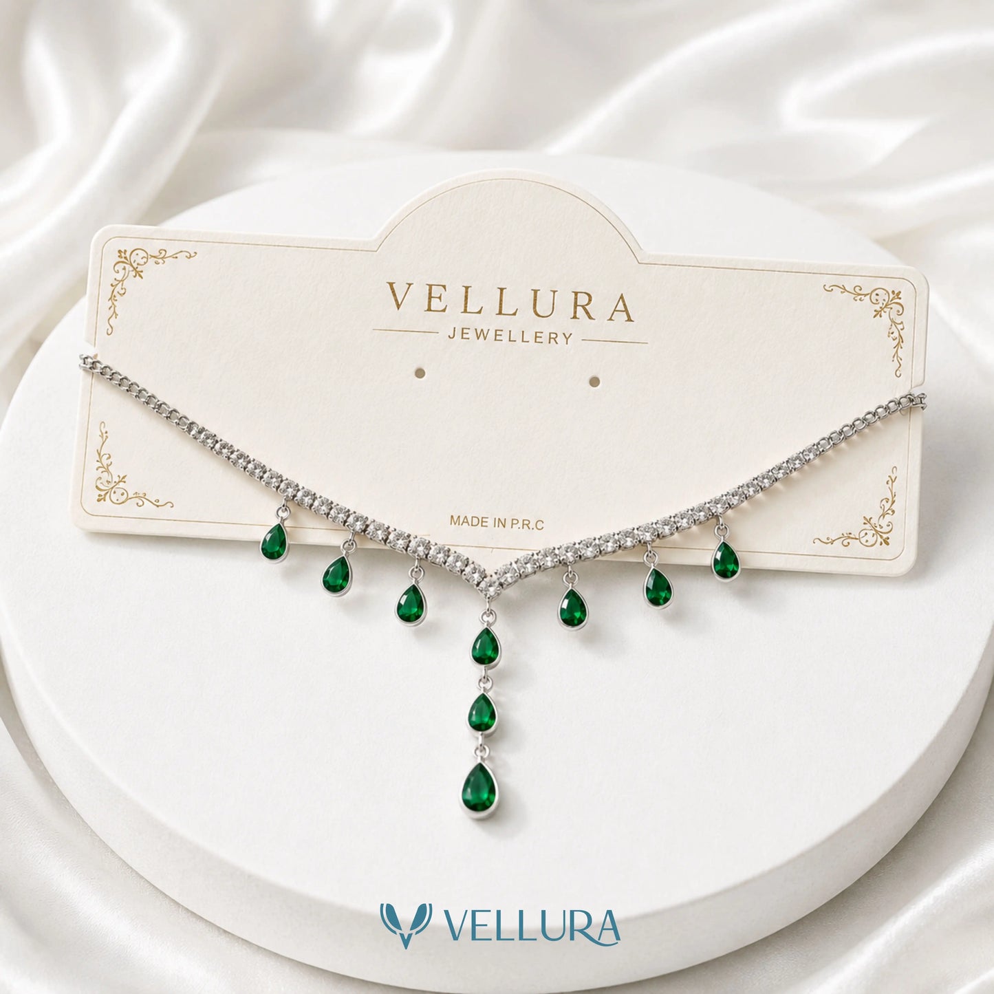Emerald Drop Tennis Necklace
