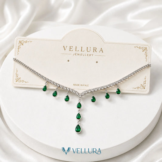 Emerald Drop Tennis Necklace