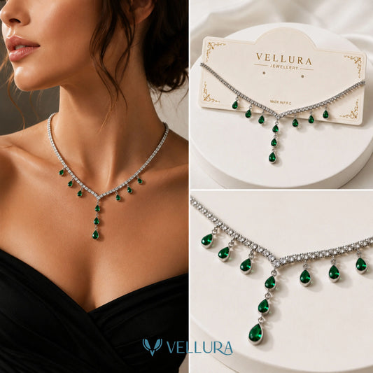 Emerald Drop Tennis Necklace