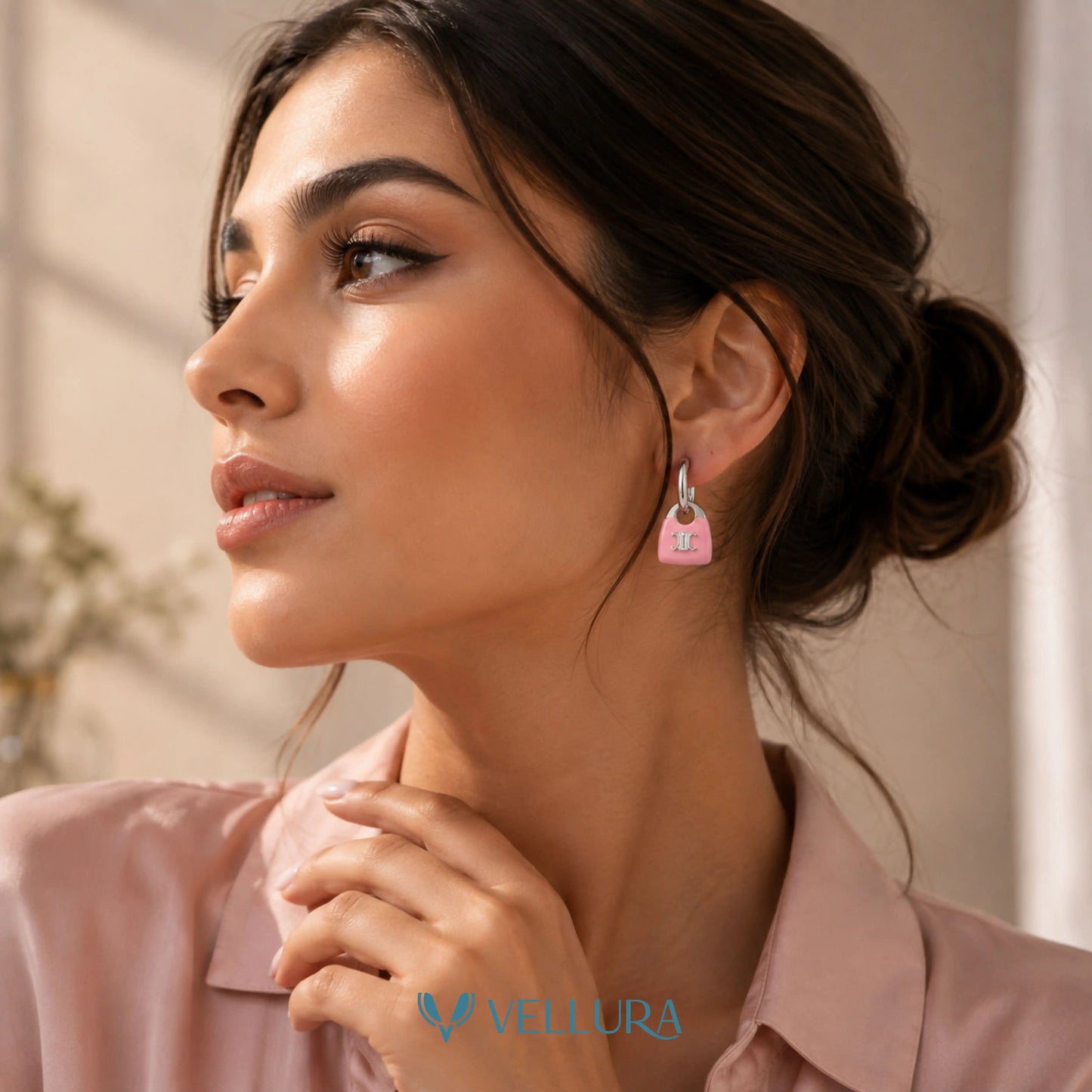 Designer Inspired Pink Handbag Hoop Earrings