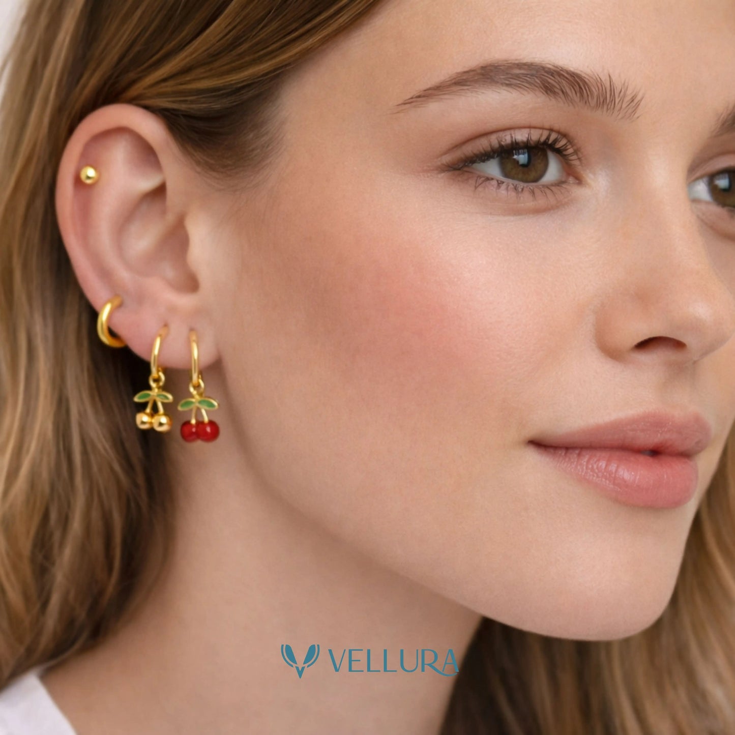 Cherry Earring Combo Set with Studs & Hoop Charms