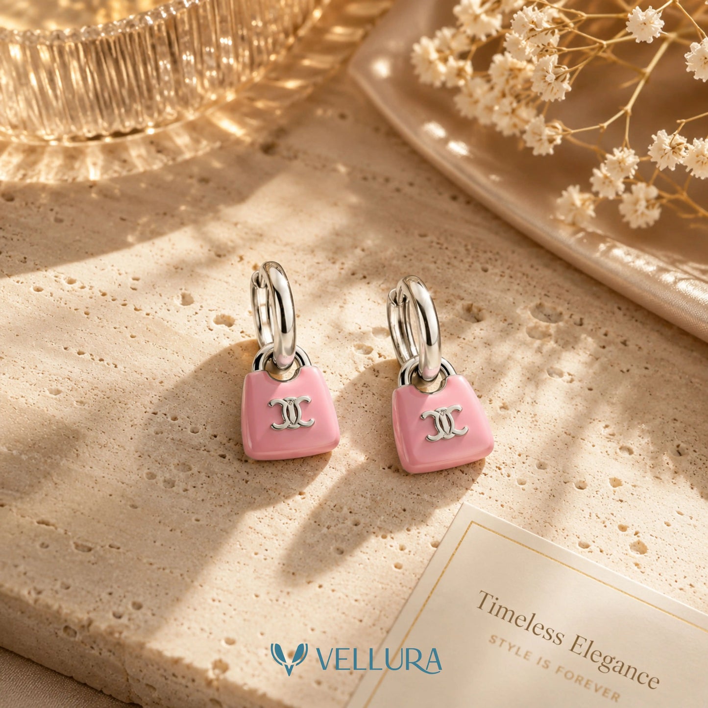 Designer Inspired Pink Handbag Hoop Earrings