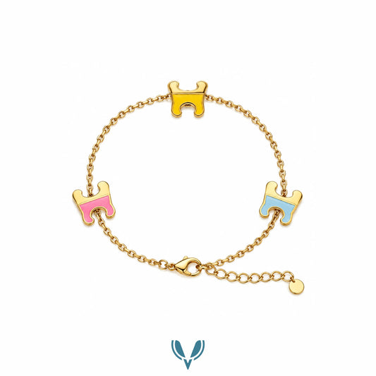 Multicolor H-Motif Charm Bracelet