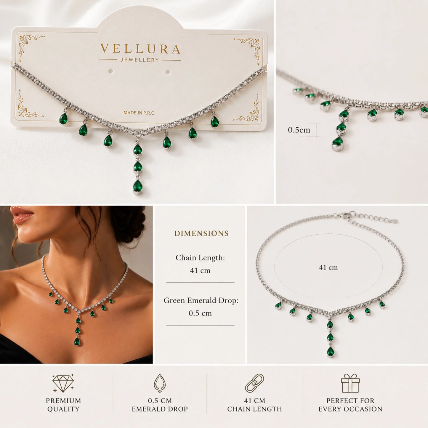 Emerald Drop Tennis Necklace