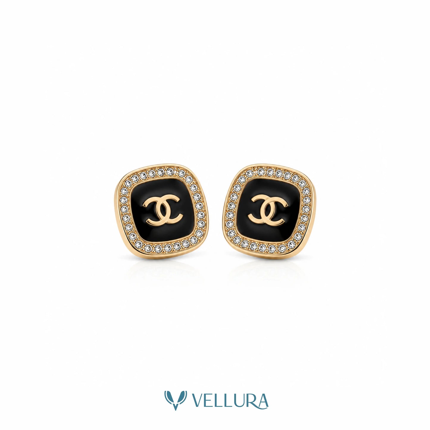 Designer Black Enamel Stud Earrings