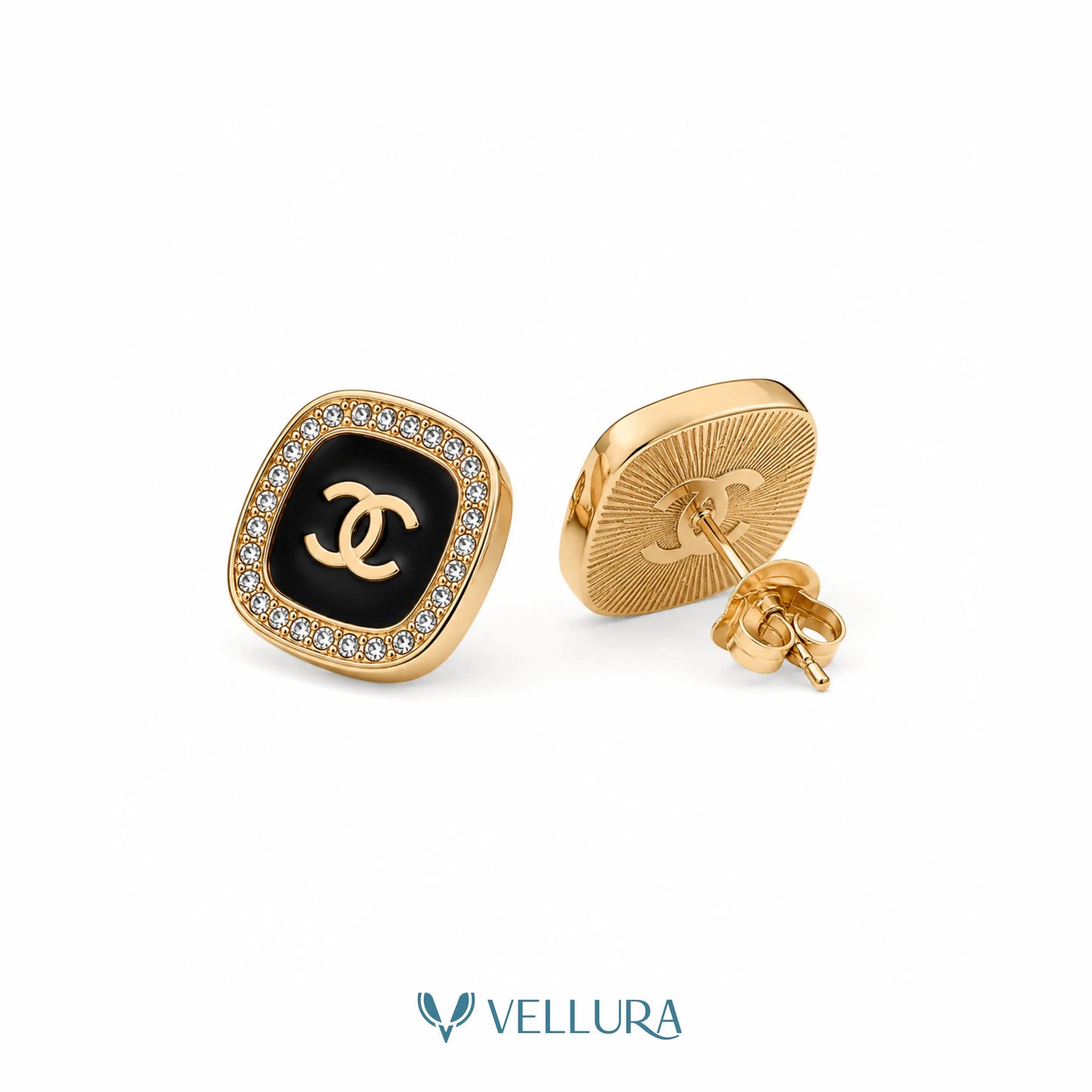 Designer Black Enamel Stud Earrings