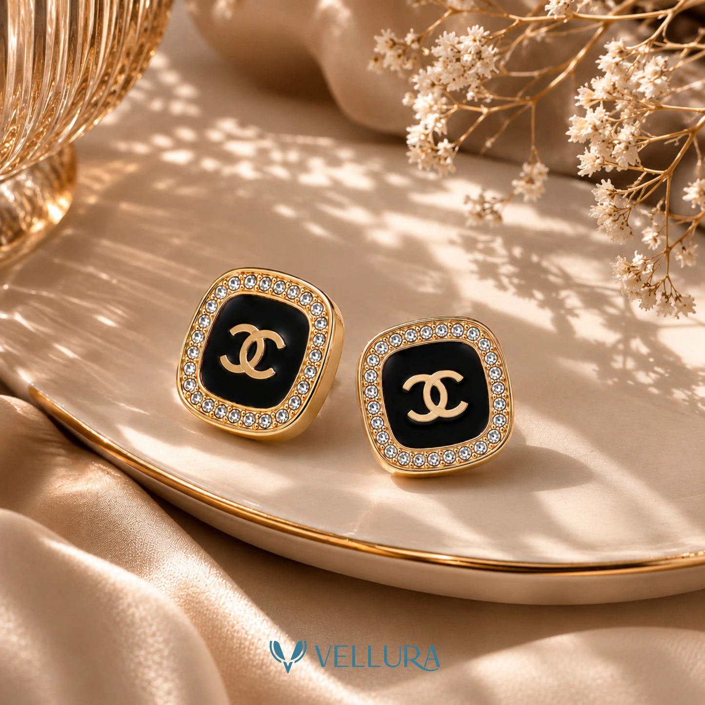 Designer Black Enamel Stud Earrings