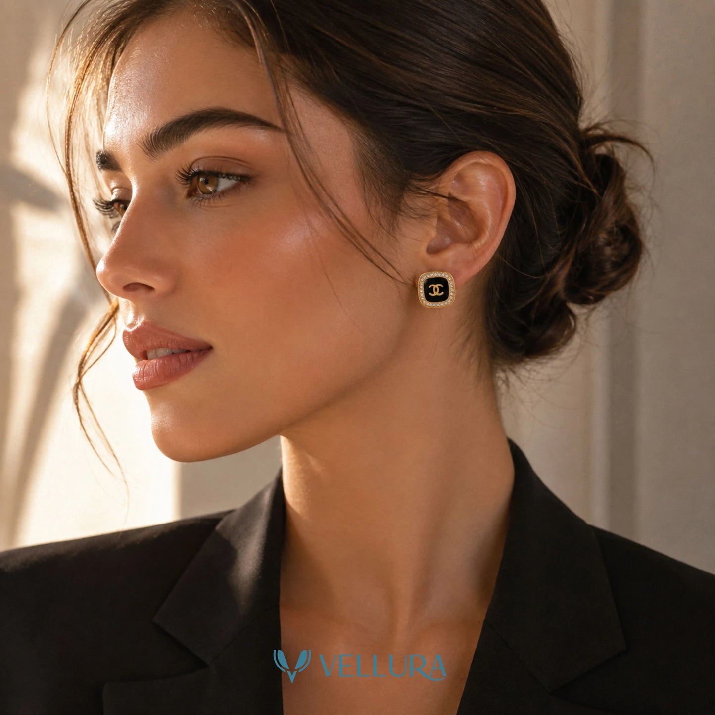 Designer Black Enamel Stud Earrings
